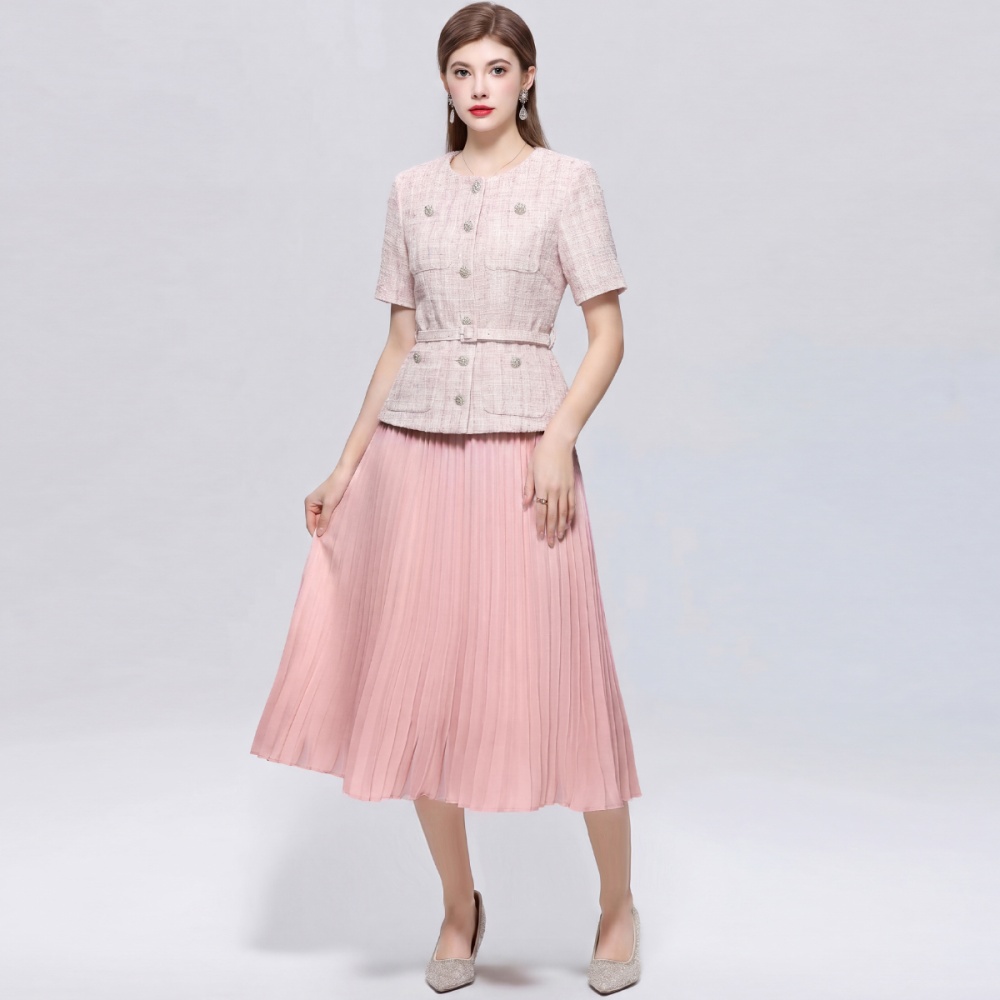 Pinched waist chanelstyle pleated France style dress
