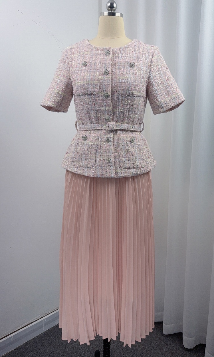 Pinched waist chanelstyle pleated France style dress
