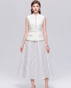 Slim splice France style polka dot dress