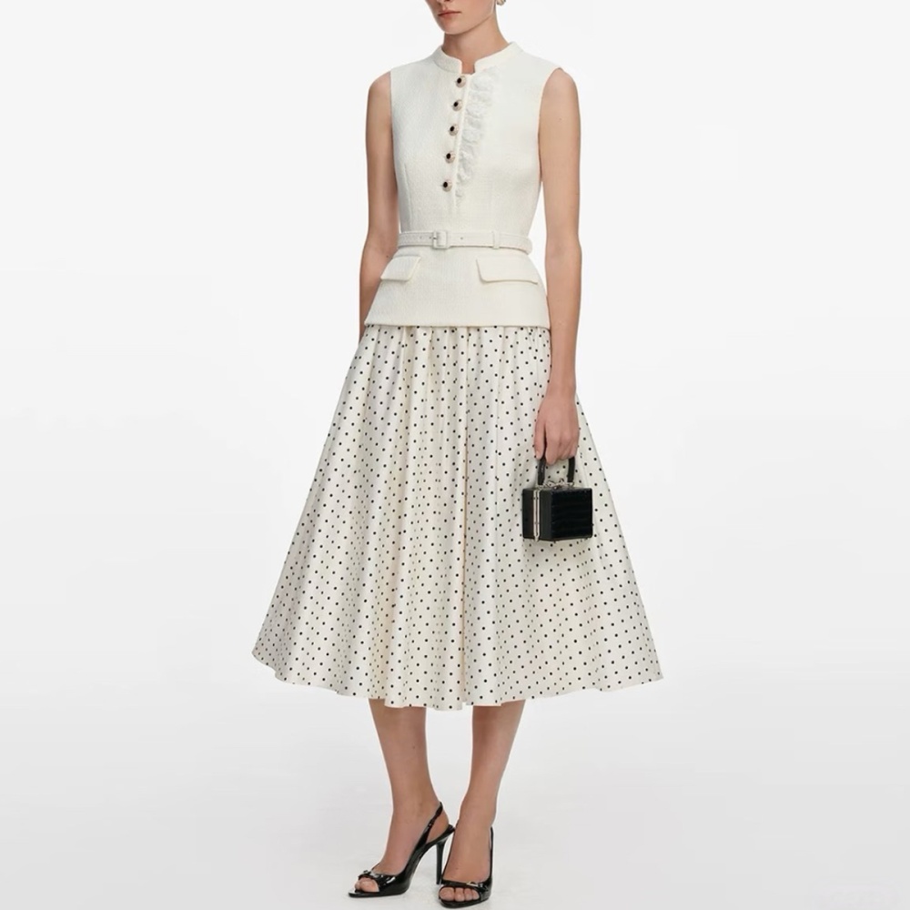 Slim splice France style polka dot dress