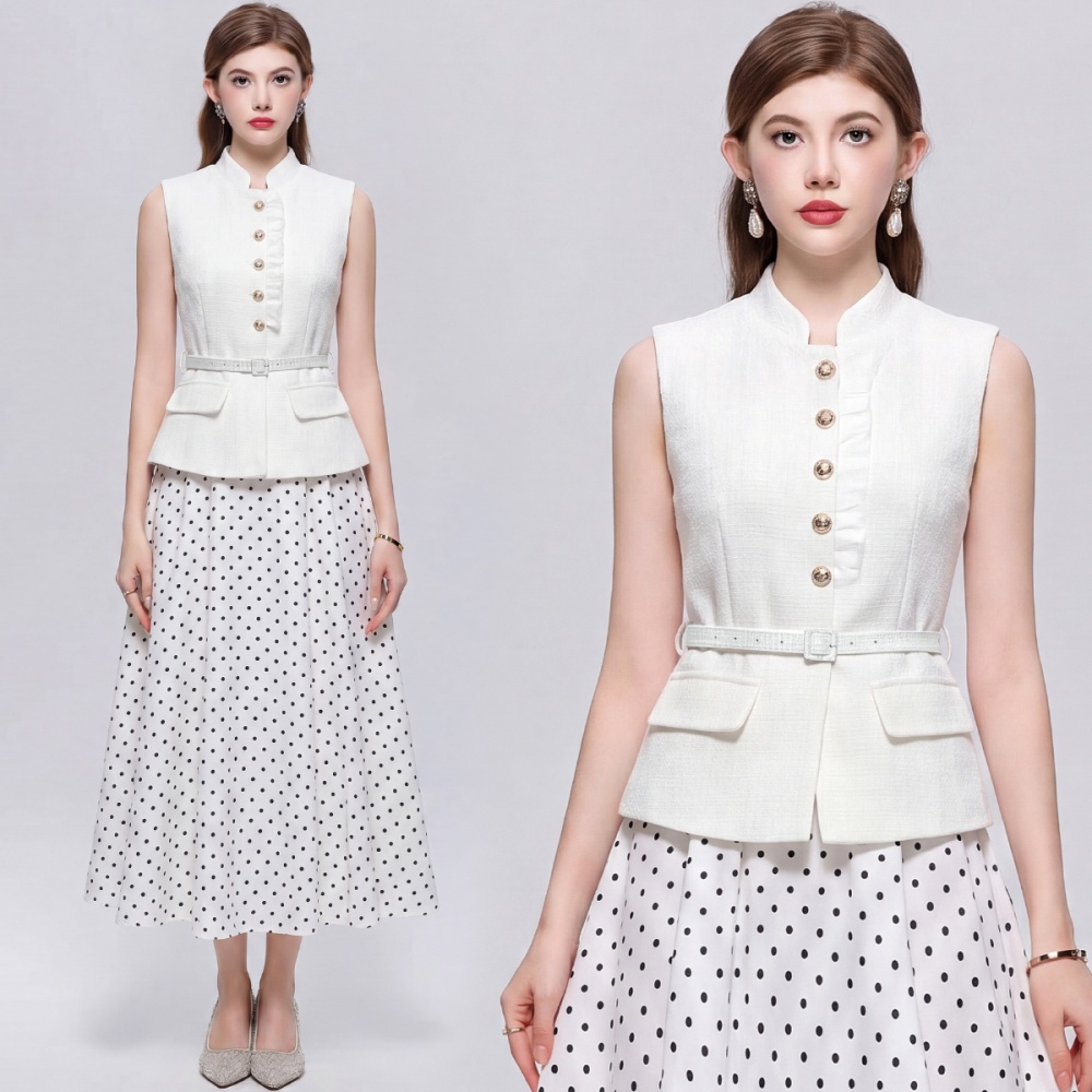 Slim splice France style polka dot dress