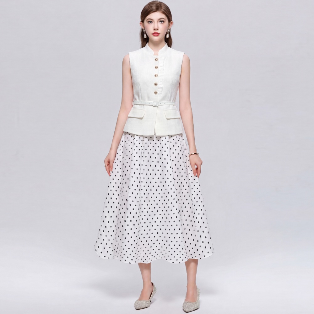 Slim splice France style polka dot dress
