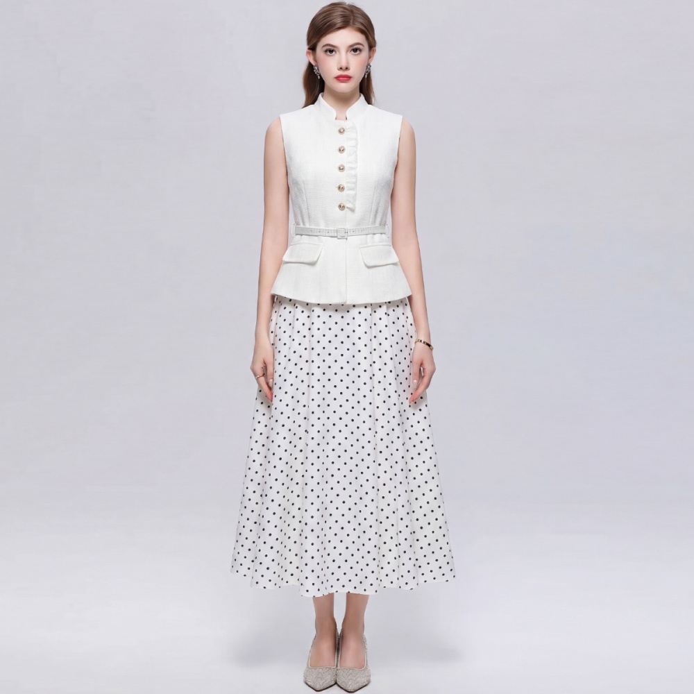 Slim splice France style polka dot dress