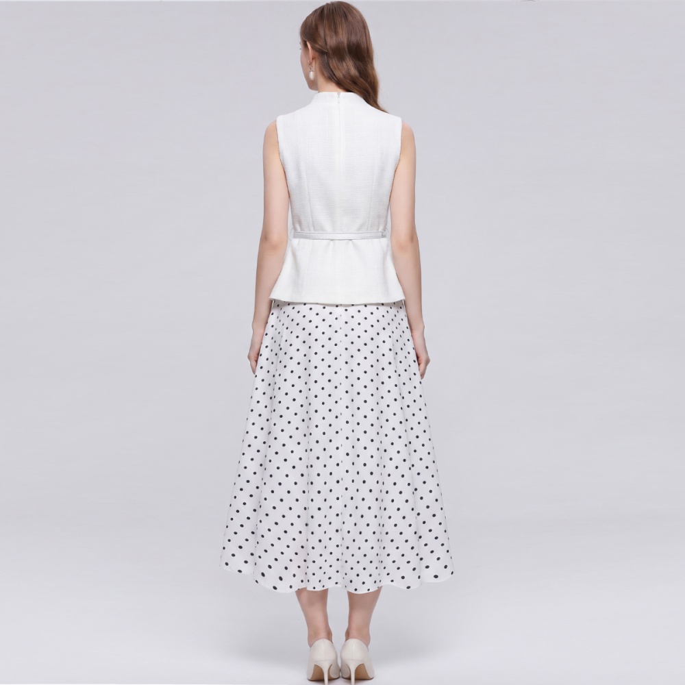 Slim splice France style polka dot dress