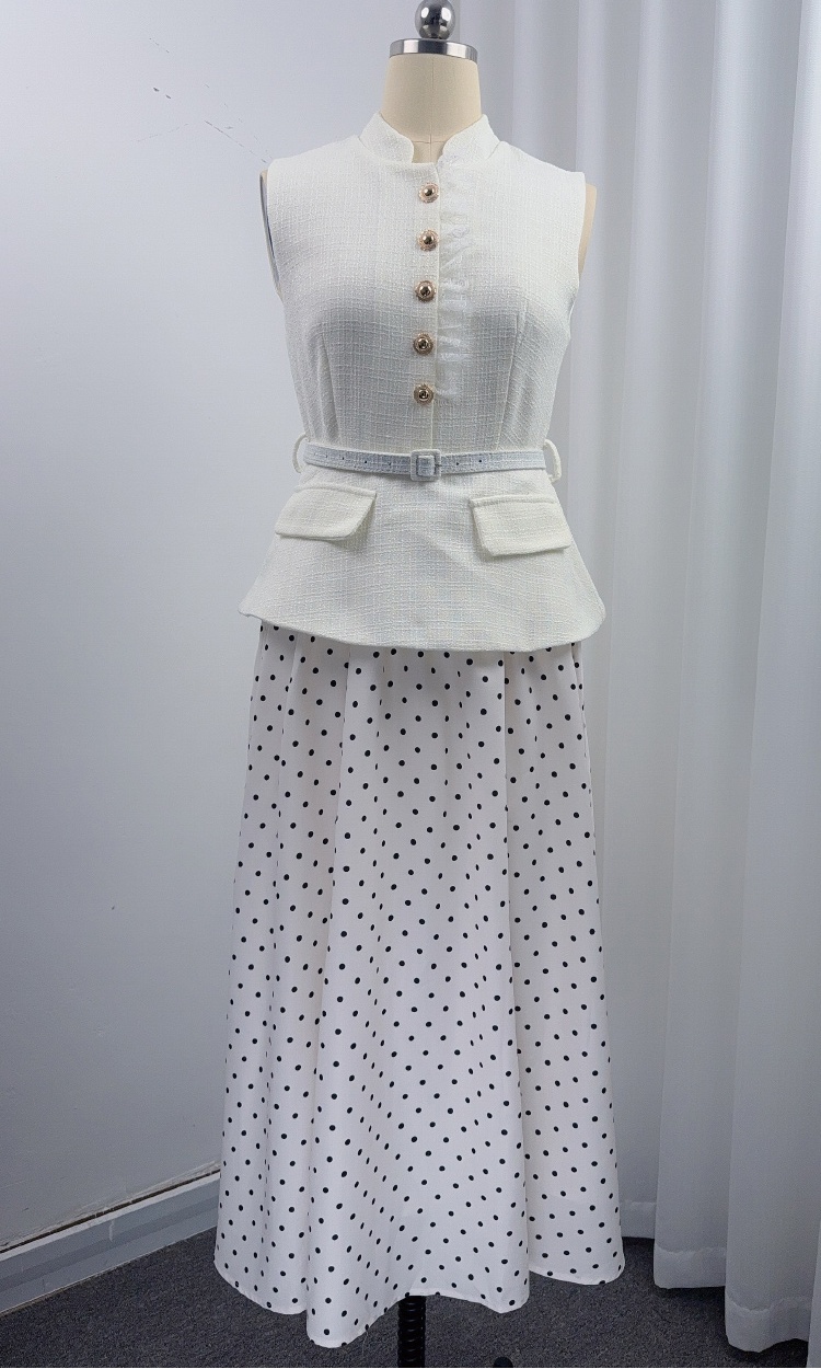 Slim splice France style polka dot dress