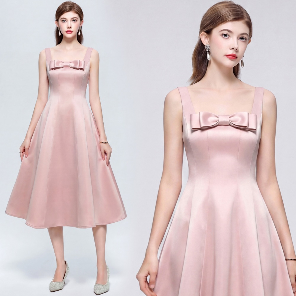 Big skirt sleeveless formal dress pinched waist dress