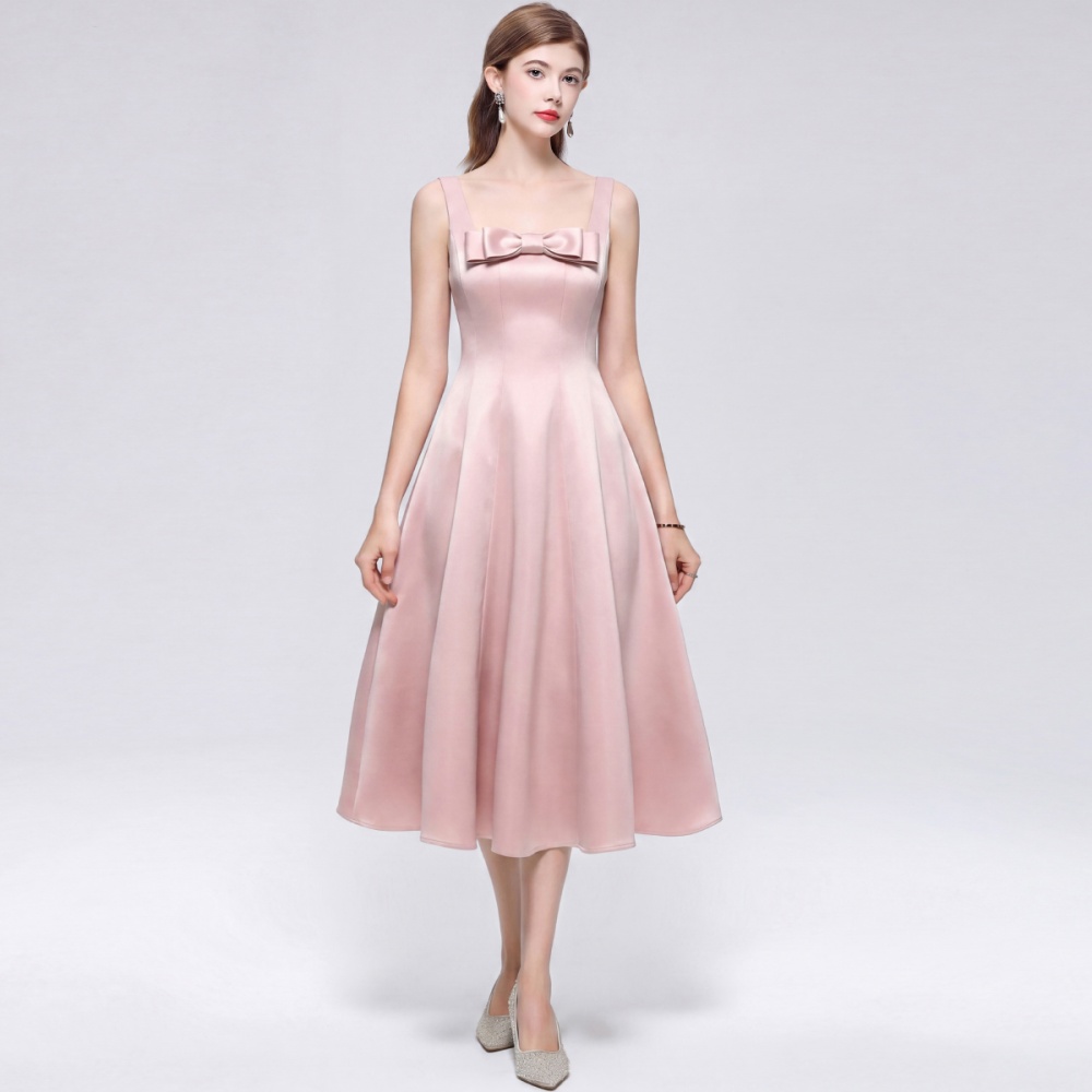 Big skirt sleeveless formal dress pinched waist dress