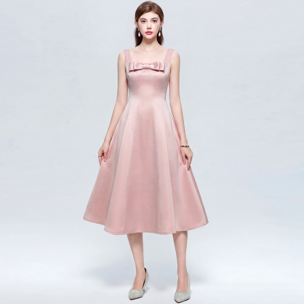 Big skirt sleeveless formal dress pinched waist dress