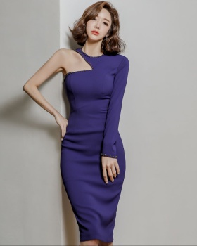 Slim long sleeve dress temperament purple long dress