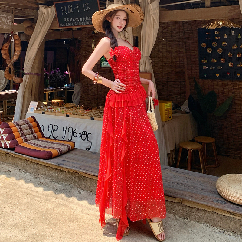 Slim gauze temperament niche tender sling summer dress