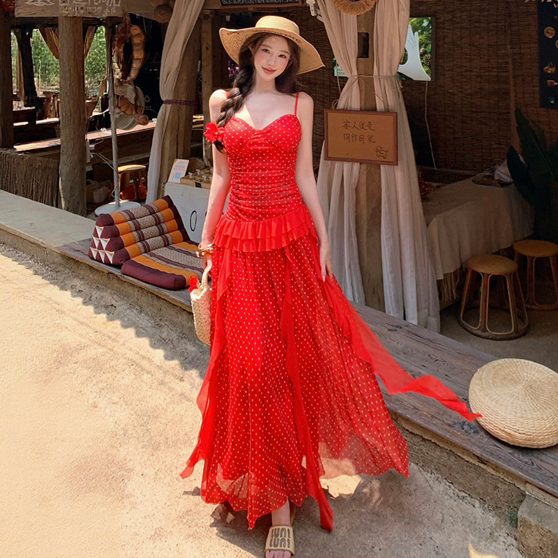 Slim gauze temperament niche tender sling summer dress