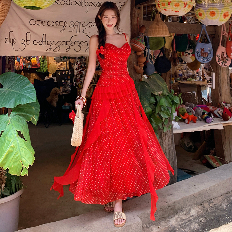 Slim gauze temperament niche tender sling summer dress