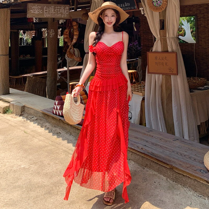 Slim gauze temperament niche tender sling summer dress