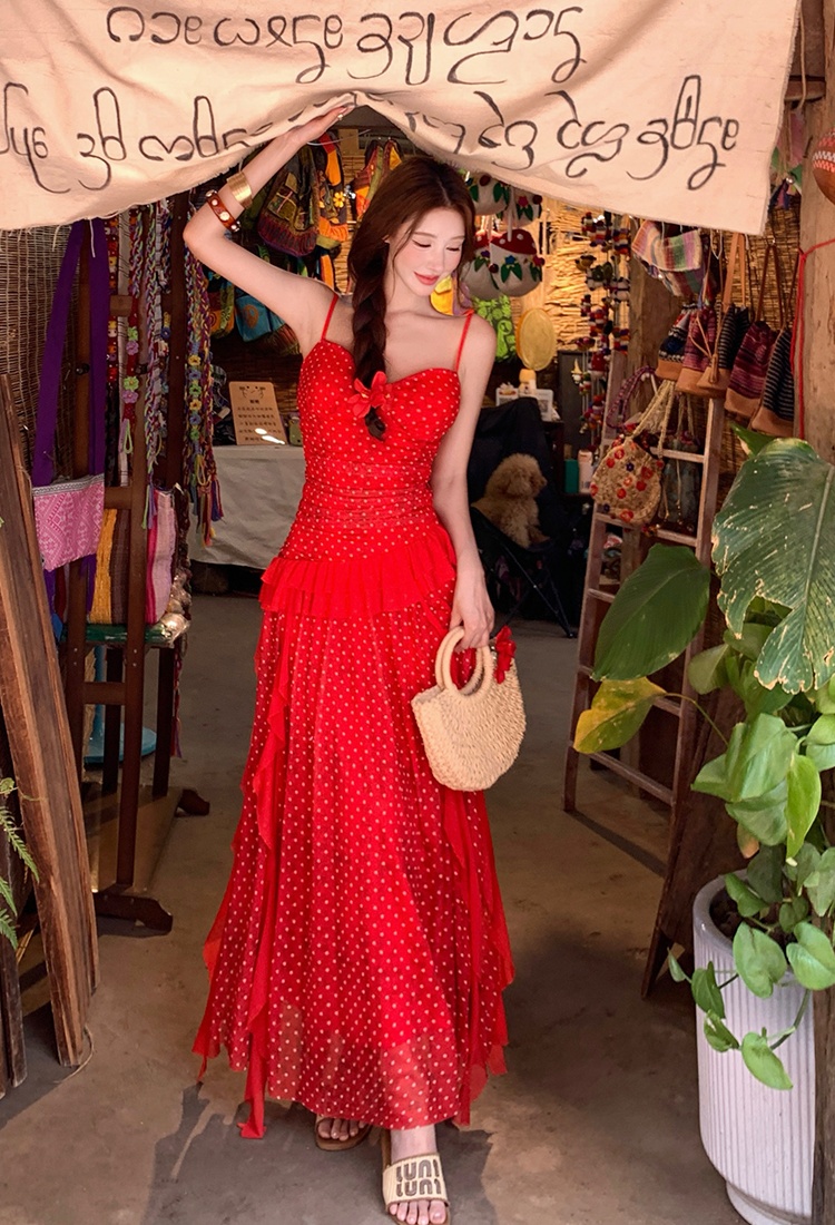 Slim gauze temperament niche tender sling summer dress