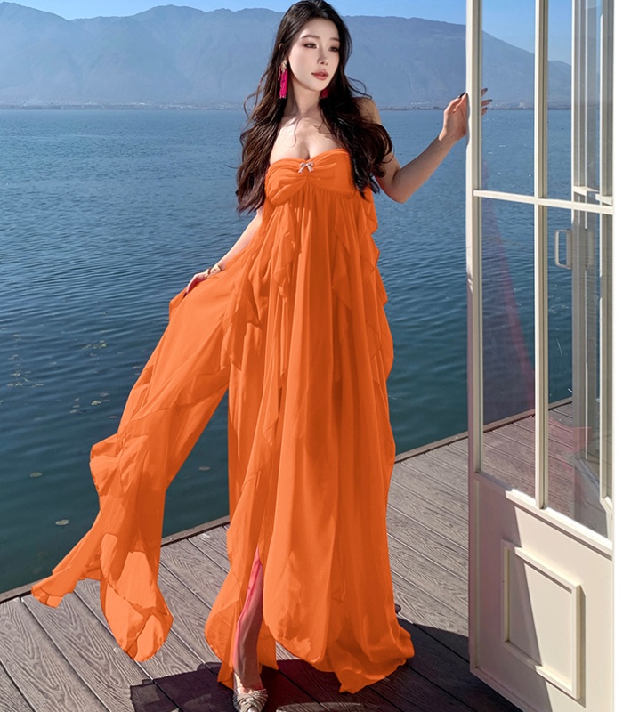 Halter vacation wrapped chest dress