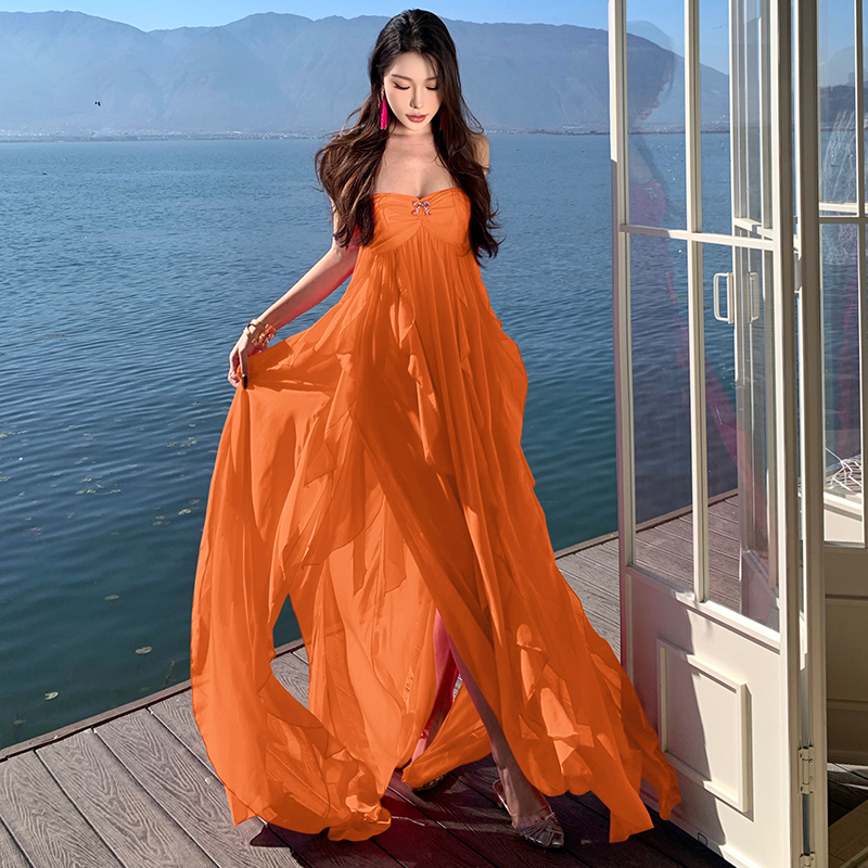 Halter vacation wrapped chest dress