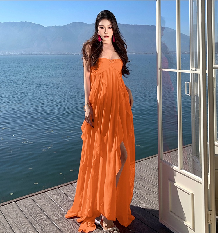 Halter vacation wrapped chest dress