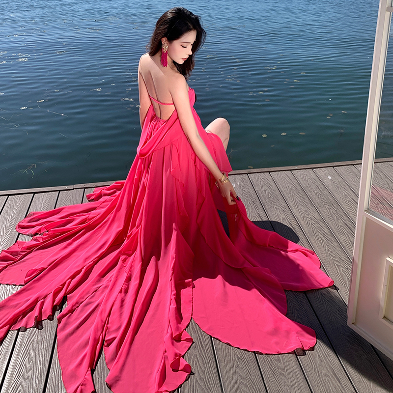 Halter vacation wrapped chest dress