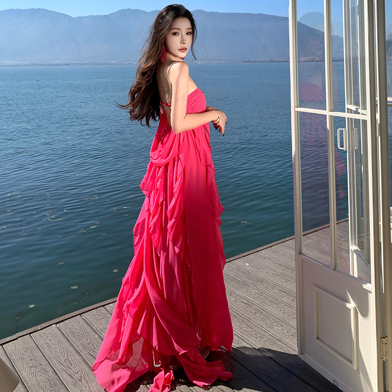 Halter vacation wrapped chest dress