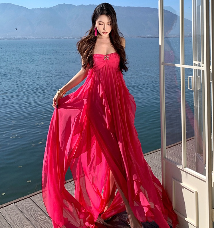Halter vacation wrapped chest dress