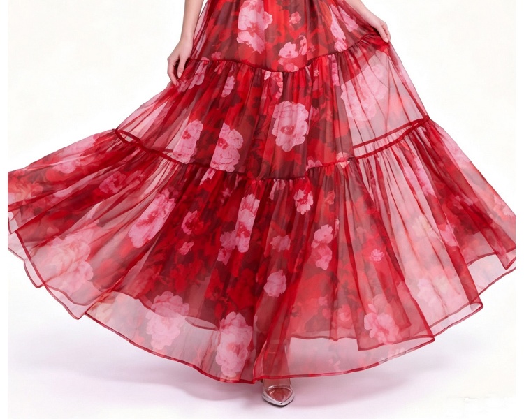 Pinched waist chiffon printing France style dress