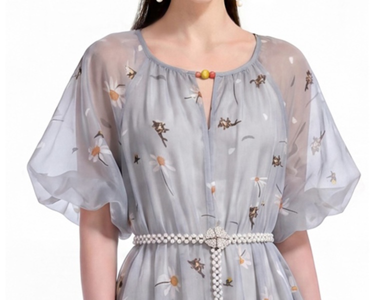 Chiffon France style printing pinched waist dress