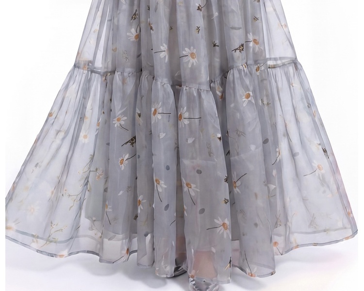 Chiffon France style printing pinched waist dress