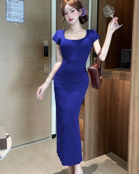 Purple knitted long dress slim dress for women
