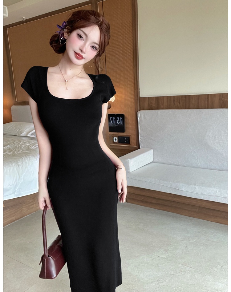 Purple knitted long dress slim dress for women