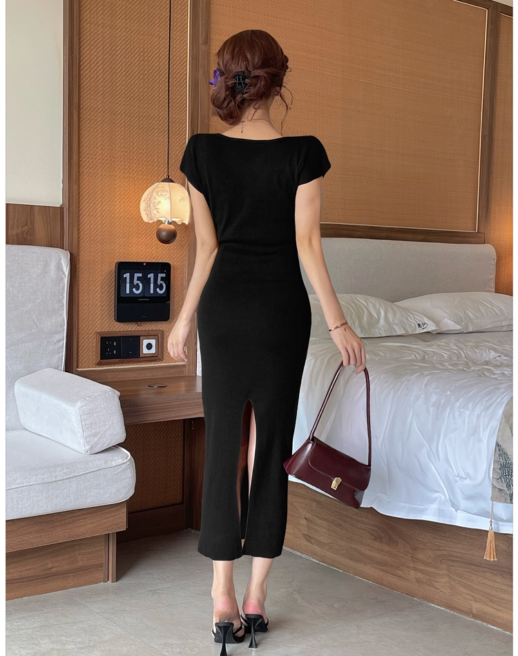 Purple knitted long dress slim dress for women