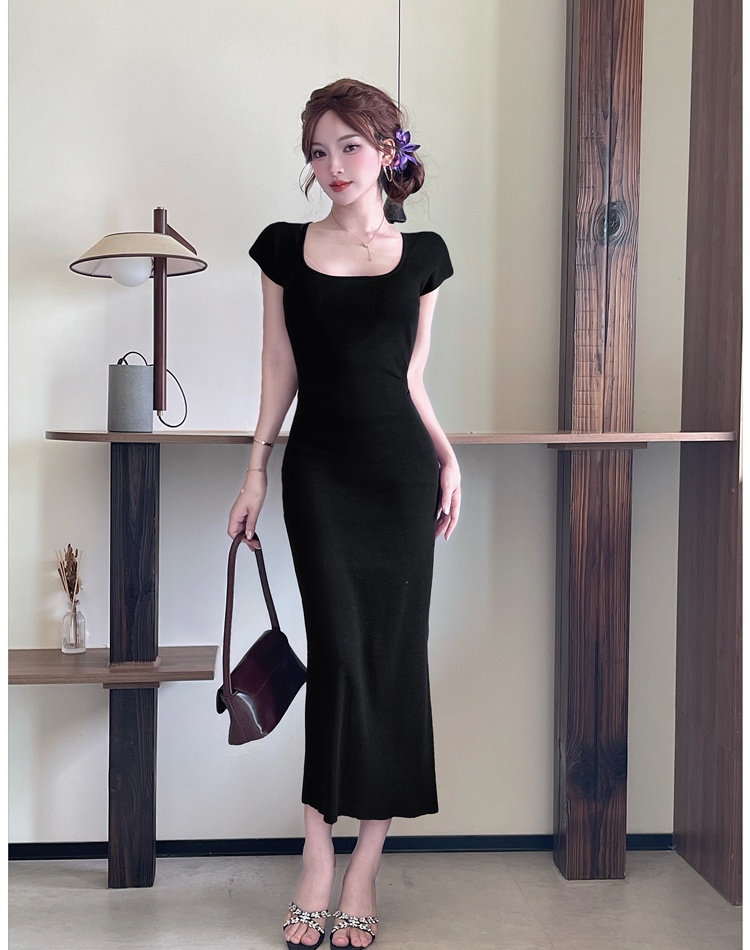 Purple knitted long dress slim dress for women