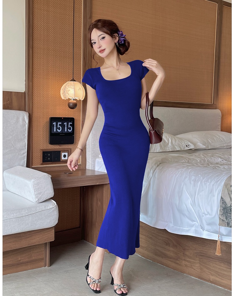 Purple knitted long dress slim dress for women