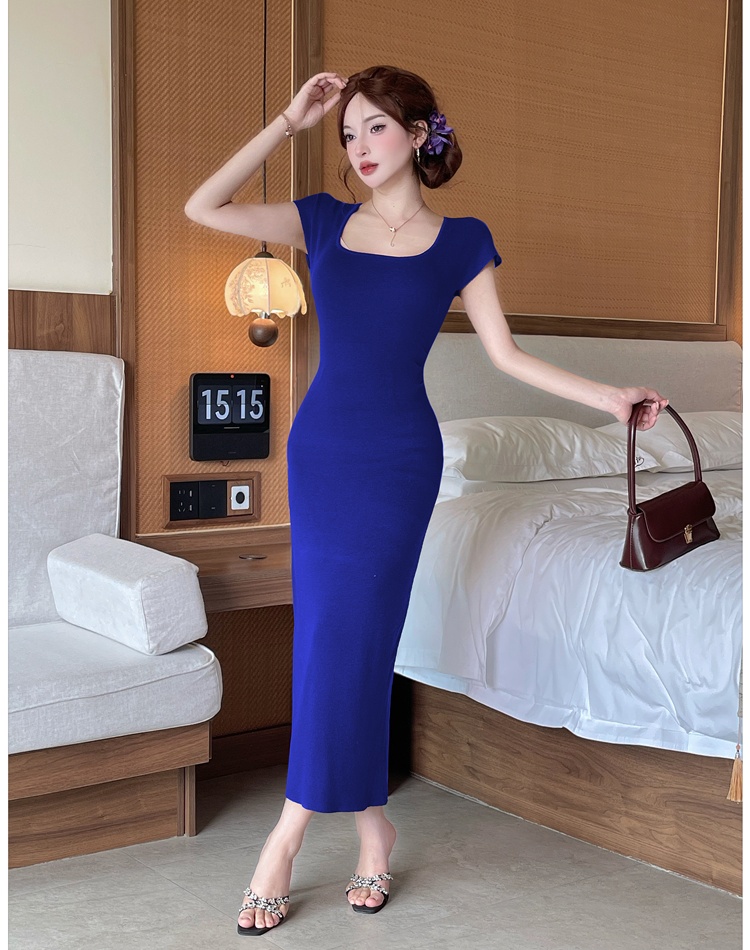 Purple knitted long dress slim dress for women