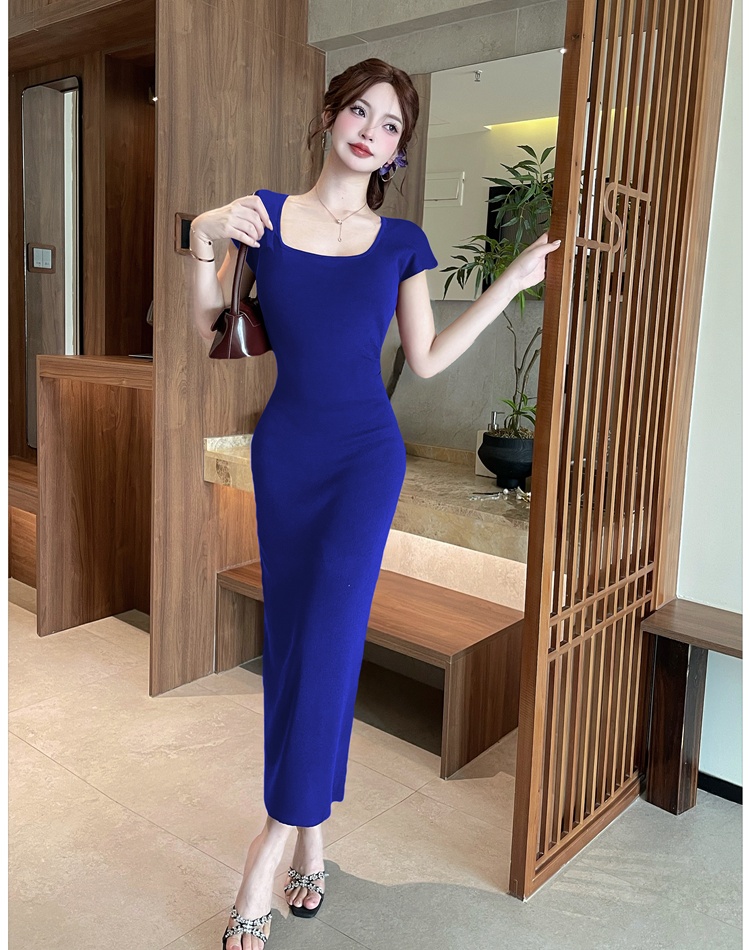 Purple knitted long dress slim dress for women