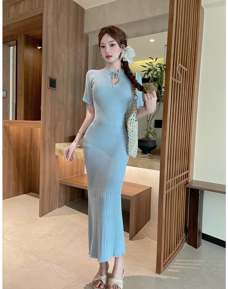 Frenum long slim short sleeve summer dress for women