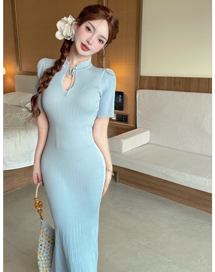 Frenum long slim short sleeve summer dress for women