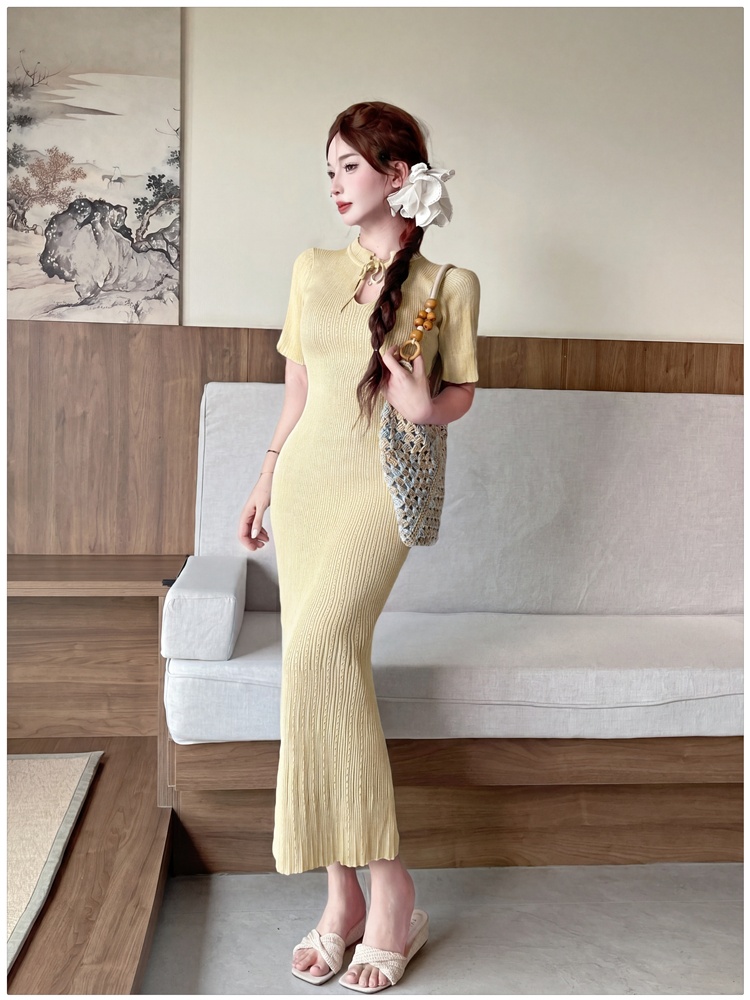 Frenum long slim short sleeve summer dress for women