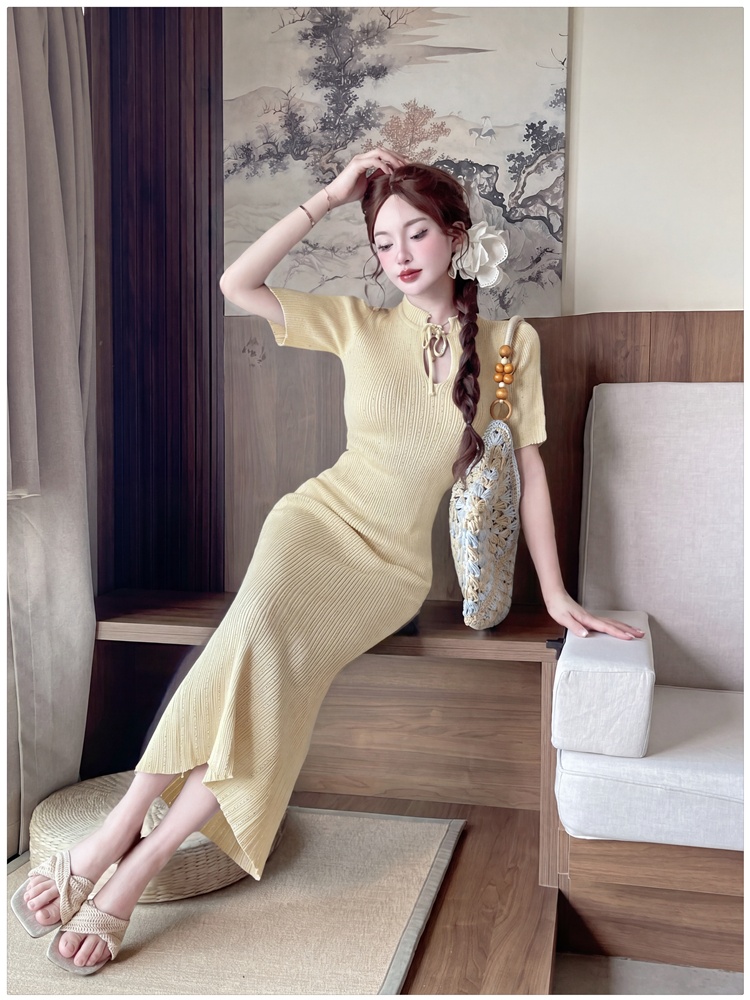 Frenum long slim short sleeve summer dress for women