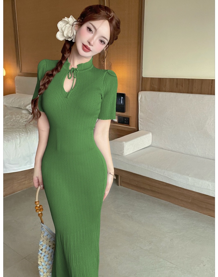 Frenum long slim short sleeve summer dress for women