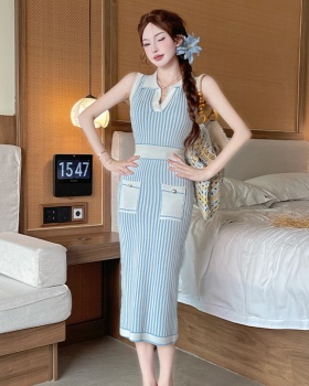 Lapel sleeveless simple summer slim dress for women