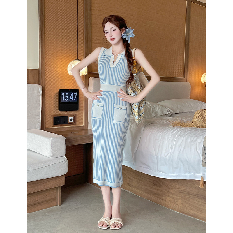 Lapel sleeveless simple summer slim dress for women