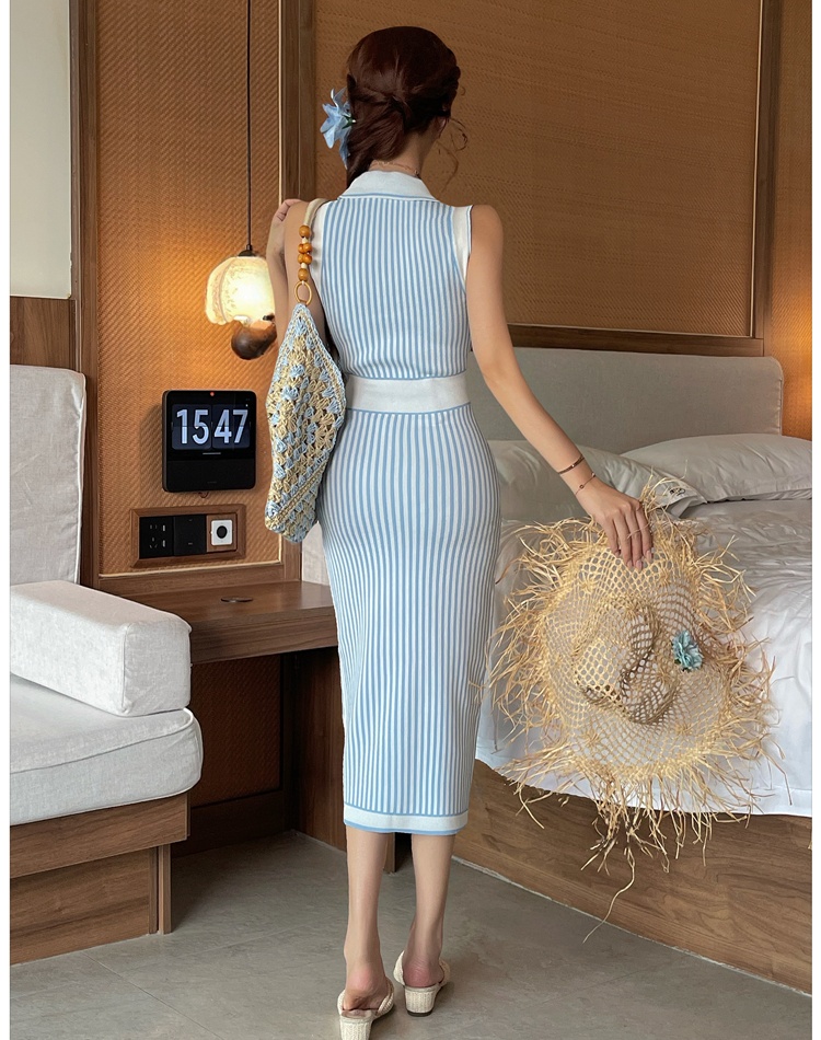 Lapel sleeveless simple summer slim dress for women