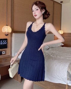 Maiden sling lace knitted V-neck summer dress for women