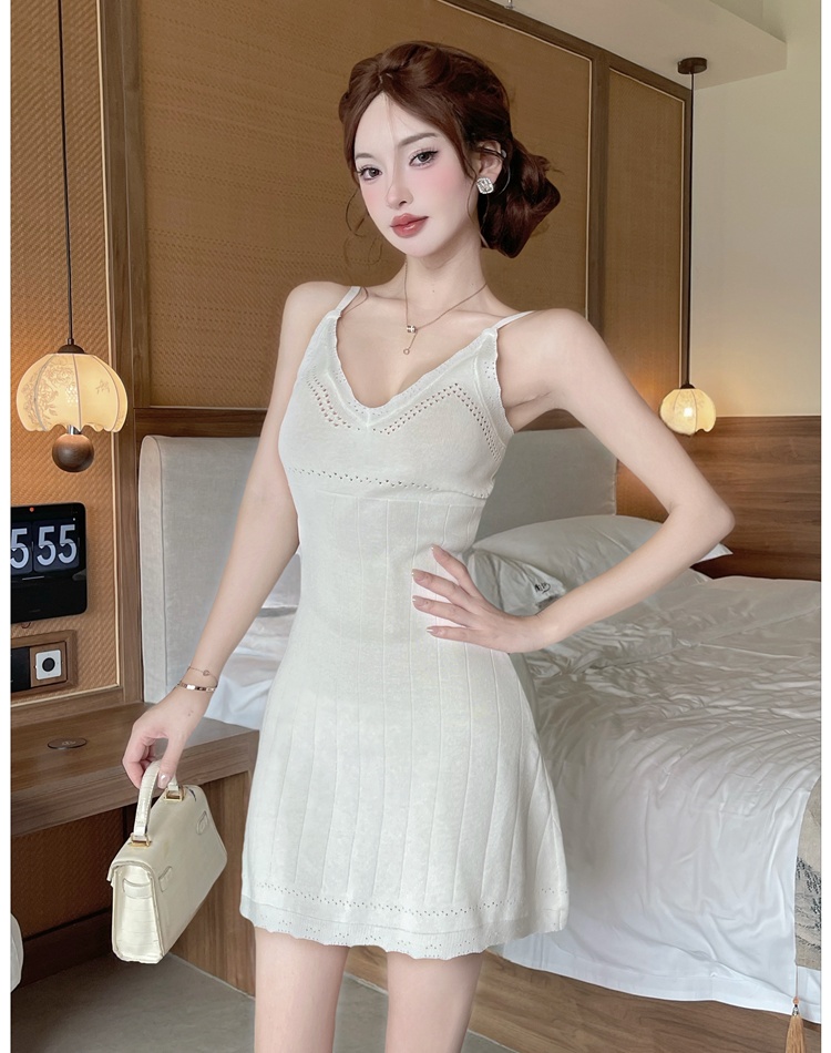 Maiden sling lace knitted V-neck summer dress for women
