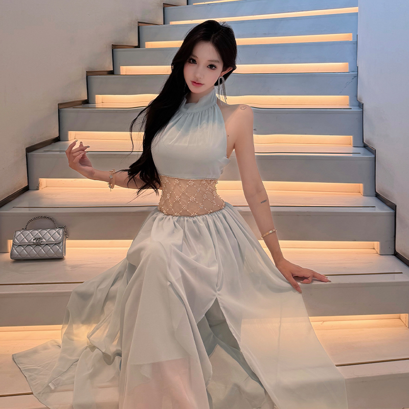 Summer beading long dress halter formal dress for women