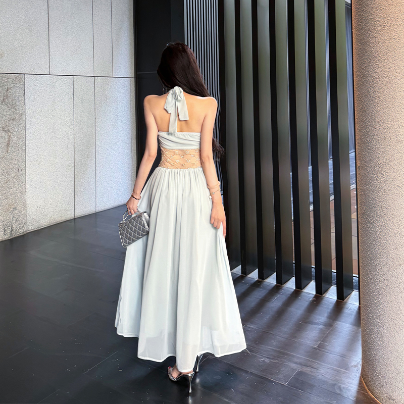 Summer beading long dress halter formal dress for women