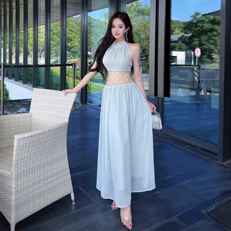 Summer beading long dress halter formal dress for women