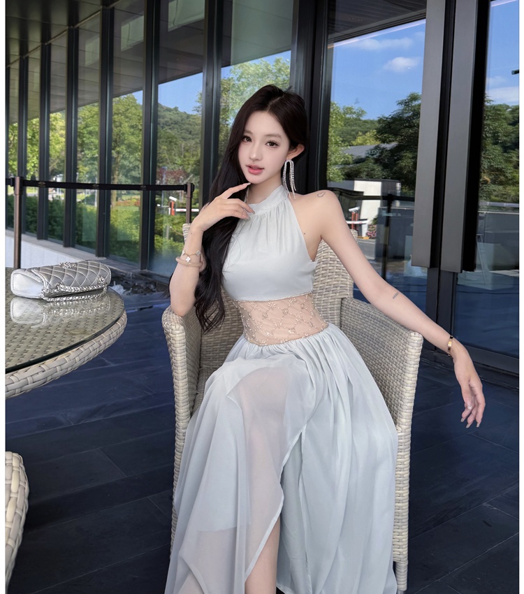 Summer beading long dress halter formal dress for women