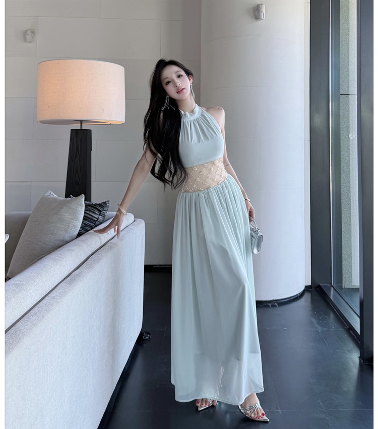 Summer beading long dress halter formal dress for women