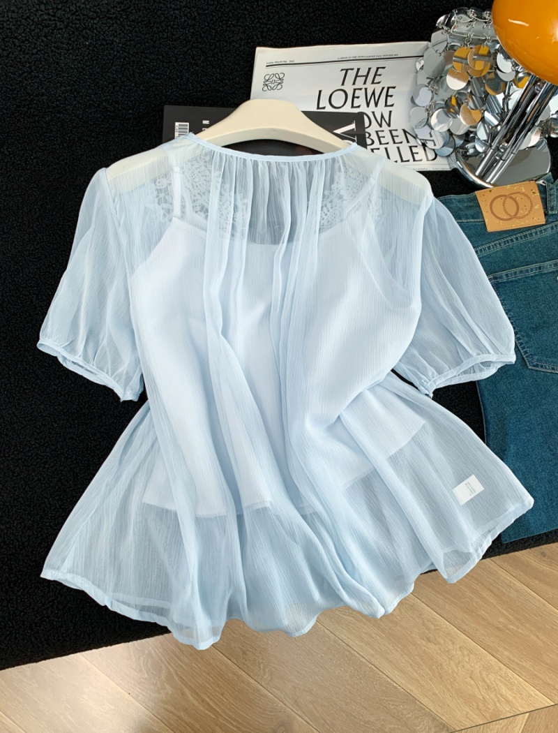 Sling Western style tops sweet summer shirt 2pcs set